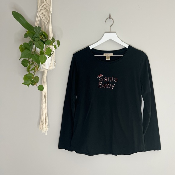 MC Sportswear Tops - Santa Baby Black Long Sleeve Shirt (Size L)